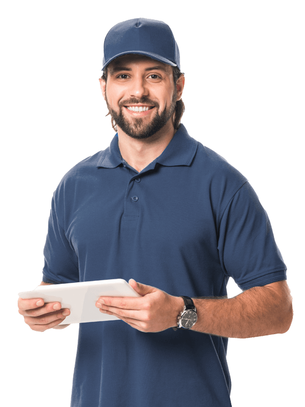 delivery man with tablet